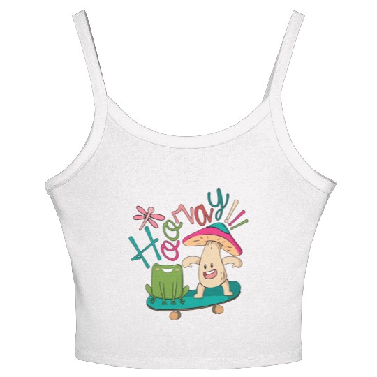 Sweet Frog Skateboarding With A Mushroom Women's Spaghetti Strap Tank Top