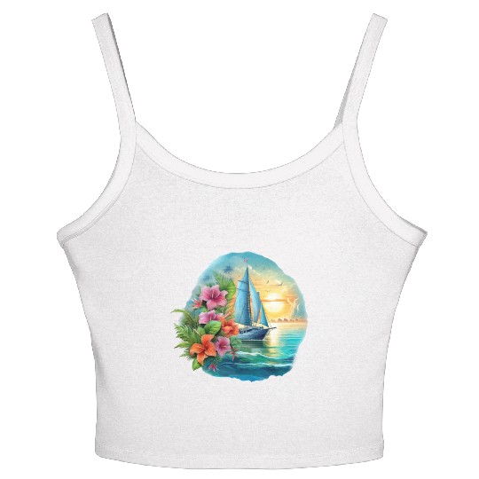 Sailing Ship Sailing Orchids Flowers Sailboat Women's Spaghetti Strap Tank Top
