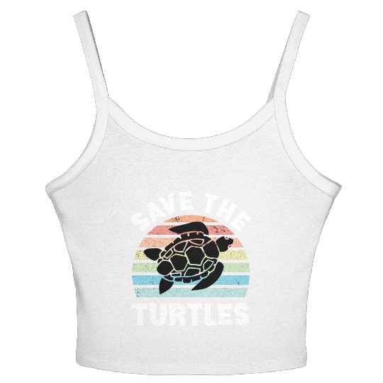 Save The Turtles Sea Turtle Retro Sunset Women's Spaghetti Strap Tank Top