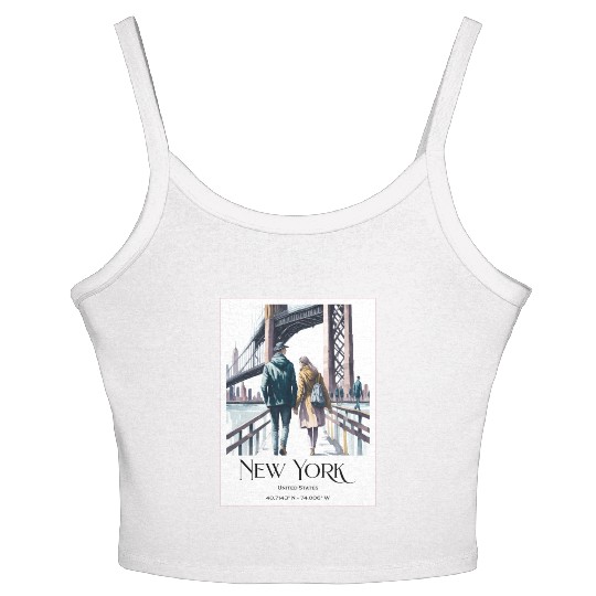 Watercolor painting loving couple in New York City Women's Spaghetti Strap Tank Top