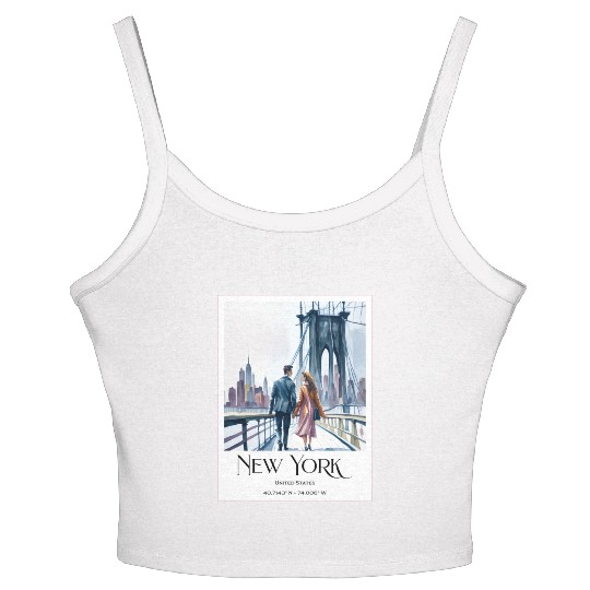 Watercolor painting loving couple in New York City Women's Spaghetti Strap Tank Top