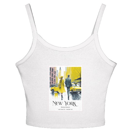 Watercolor painting loving couple in New York City Women's Spaghetti Strap Tank Top