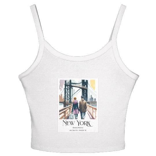 Watercolor painting loving couple in New York City Women's Spaghetti Strap Tank Top