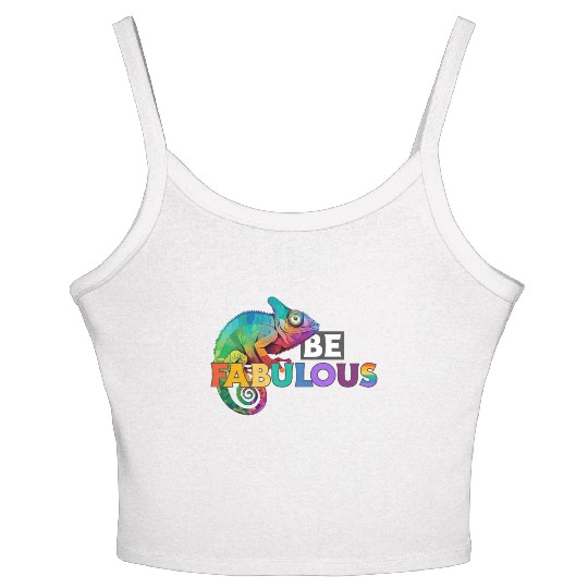 Be fabulous! with rainbow colored chameleon Women's Spaghetti Strap Tank Top