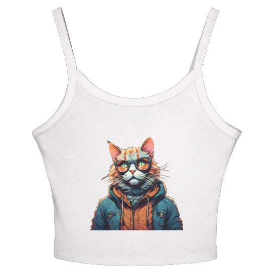Vintage Cat In Modern Clothes Women's Spaghetti Strap Tank Top