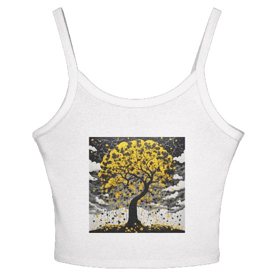 black tree and Wonderful yellow foliage Women's Spaghetti Strap Tank Top