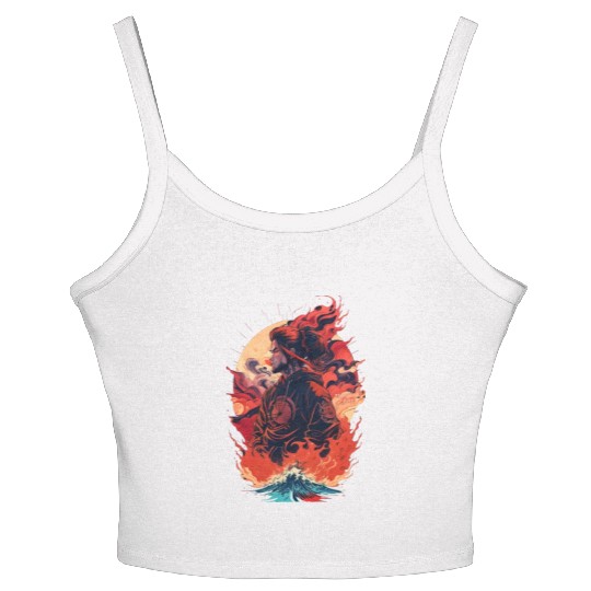 Samurai Boy in Flames Women's Spaghetti Strap Tank Top