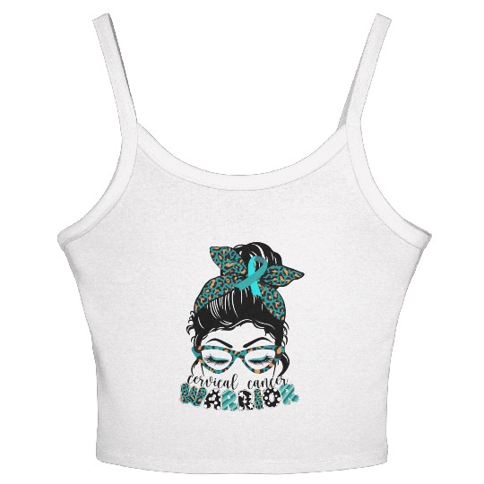 Cervical Cancer Warrior Messy Bun Girl Design Women's Spaghetti Strap Tank Top