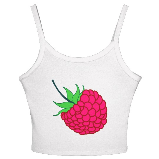 Raspberry red with green leaves Women's Spaghetti Strap Tank Top