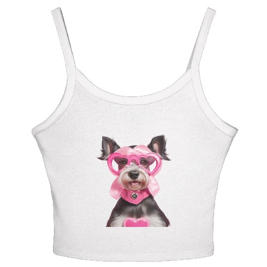 Schnauzer wearing Pink & Silver Heart Women's Spaghetti Strap Tank Top