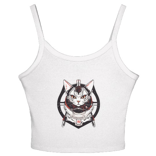 Samurai Space Cat Saga: Cosmic Feline Embarks on a Women's Spaghetti Strap Tank Top