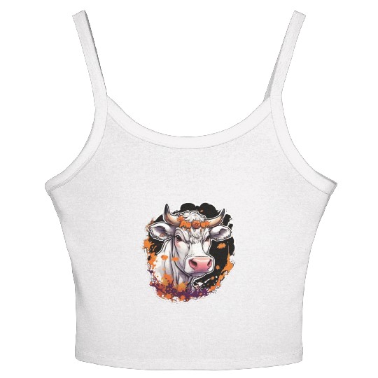 Kug Cow Halloween Cow Skull Cow Head Cows Women's Spaghetti Strap Tank Top