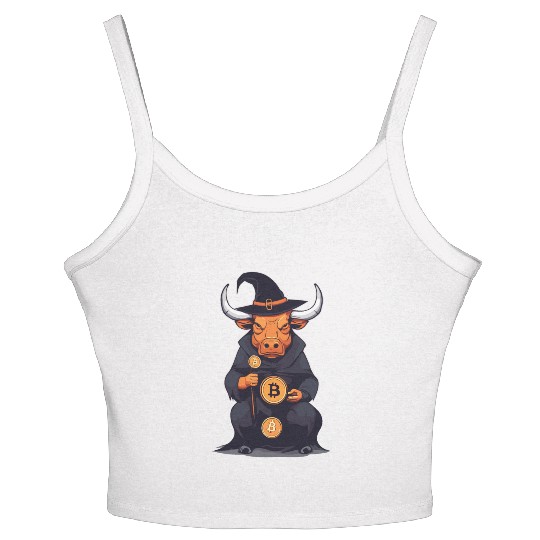 Halloween Bitcoin Wizard Bull Women's Spaghetti Strap Tank Top