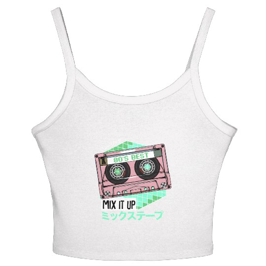 Mixtape 80s Japanese Otaku Cassette Tape Kanji Women's Spaghetti Strap Tank Top