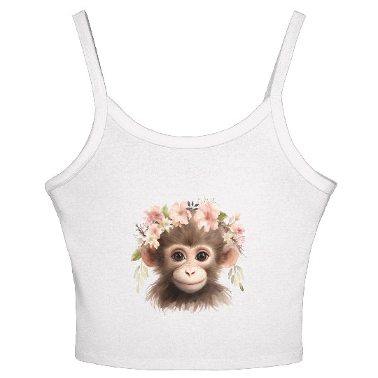 Monkey Chimpanzee Jungle Animal Boho Floral Ape Women's Spaghetti Strap Tank Top