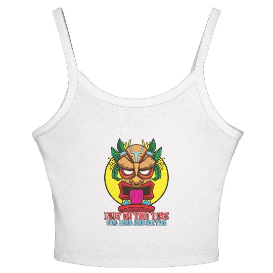 Tiki Mask Hawaiian Decor Luau Party South Pacific Women's Spaghetti Strap Tank Top