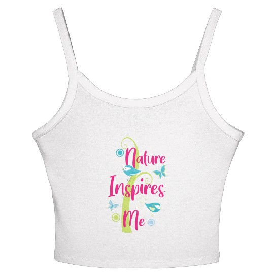 Nature Inspires Me Tree Birds And Butterflies Women's Spaghetti Strap Tank Top