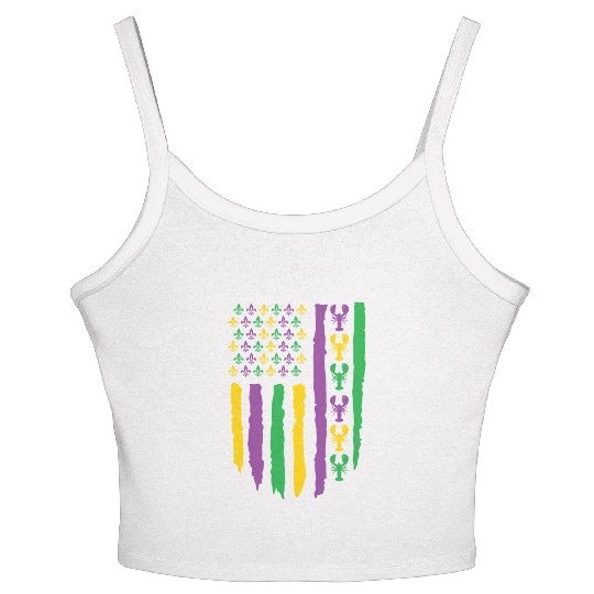 American Flag Lobster Fleur Mardi Gras Women's Spaghetti Strap Tank Top