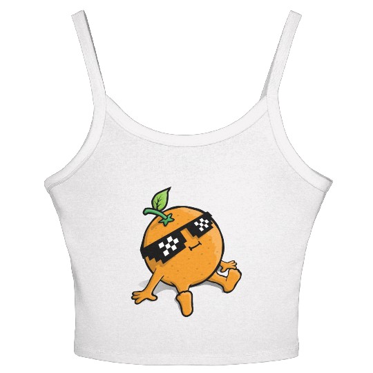 Cool Relaxing Orange Fruit Pixel Sunglasses Face Women's Spaghetti Strap Tank Top