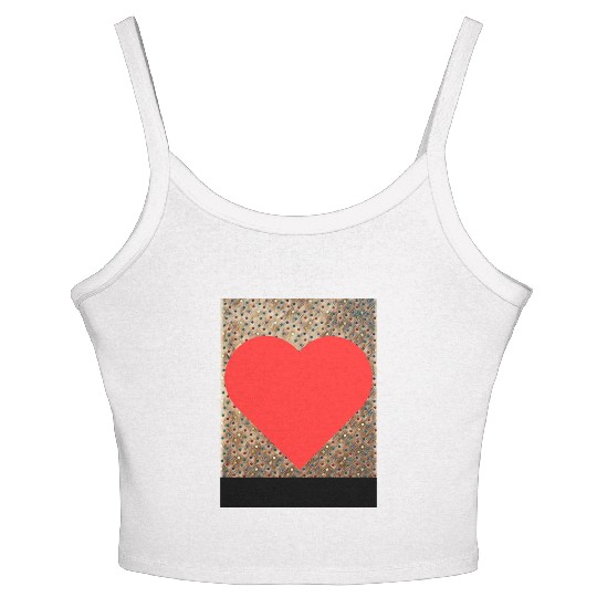 Romantic Red Love Heart on Brown Dotted Background Women's Spaghetti Strap Tank Top
