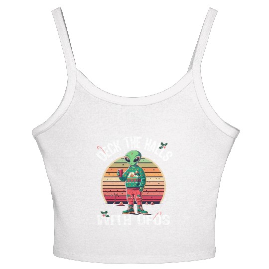 Beam Me Up Santa Claus Alien Christmas Ufo Coffee Women's Spaghetti Strap Tank Top