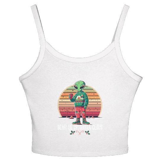 Beam Me Up Santa Claus Alien Christmas Ufo Coffee Women's Spaghetti Strap Tank Top