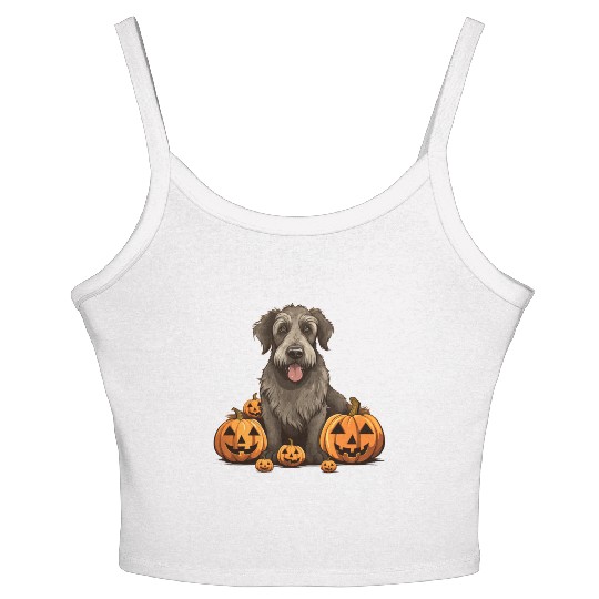 Irish Wolfhound Dog Pumpkin Lazy Halloween Party Women's Spaghetti Strap Tank Top