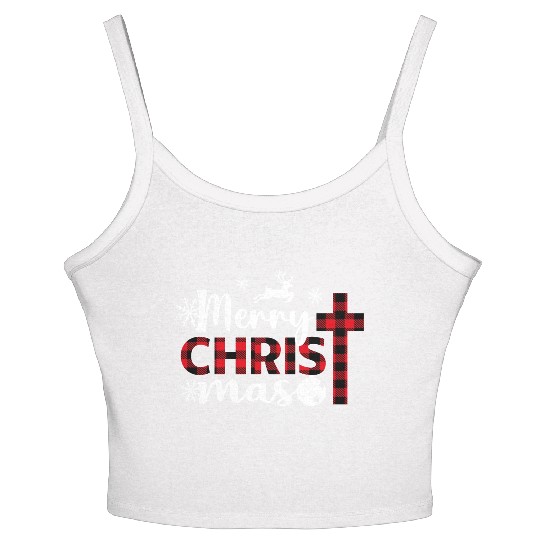 Merry Christmas Cross Plaid Xmas Christian Women's Spaghetti Strap Tank Top