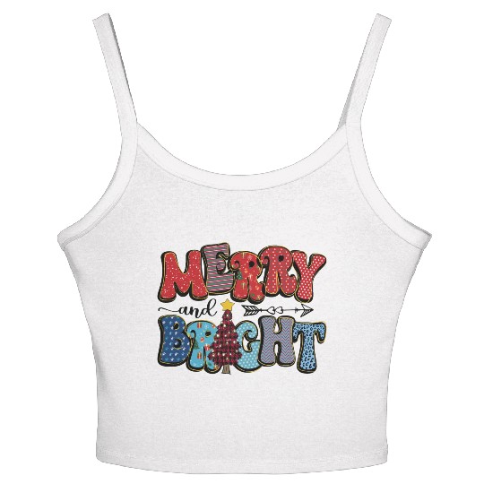Merry and Bright Chistmas Tree Family Christmas Women's Spaghetti Strap Tank Top
