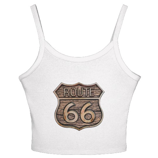 Route 66 vintage sign - Wood log signage Women's Spaghetti Strap Tank Top