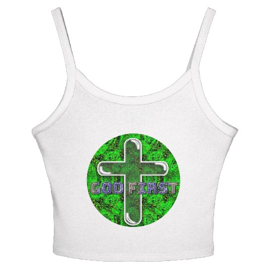 God First [2] Green Women's Spaghetti Strap Tank Top