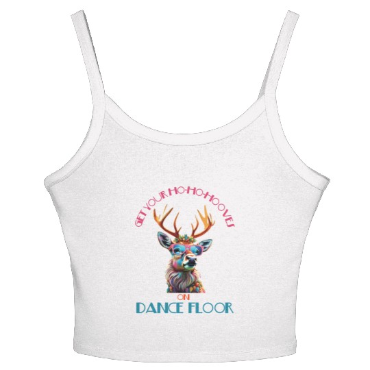 Groove Christmas a Funky Retro Groovy Reindeer Women's Spaghetti Strap Tank Top