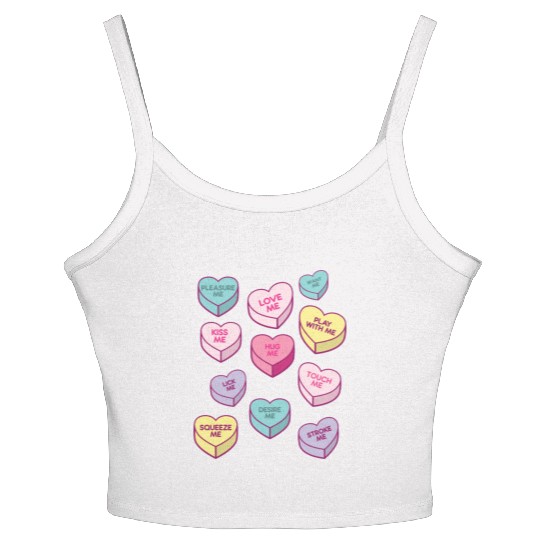 Love Me Kiss Me Pleasure Me Candy Hearts Women's Spaghetti Strap Tank Top
