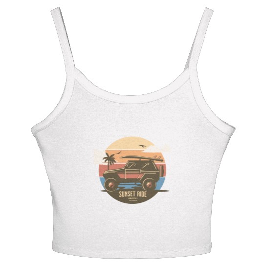 Sunset Ride - Beach Jeep - Groovy California T-Shi Women's Spaghetti Strap Tank Top