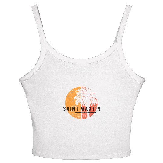 Artistic Saint Martin Cool Palm Tree Vacation Women's Spaghetti Strap Tank Top