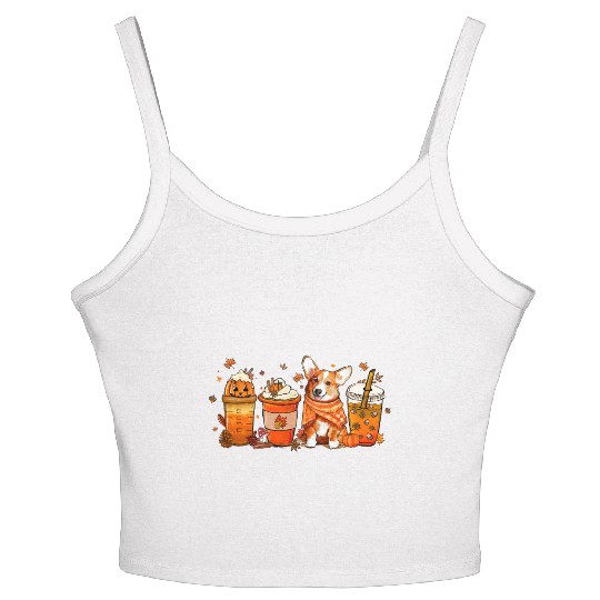 Fall Coffee with Corgi Pumpkin Spice Latte Lovers Women's Spaghetti Strap Tank Top