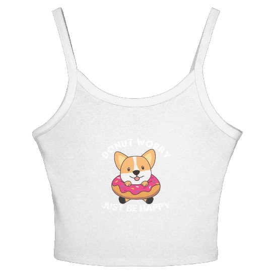 Cute Corgi Funny Animals In Donut Pink Women's Spaghetti Strap Tank Top