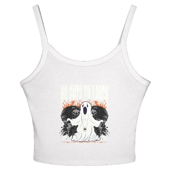 Ghostly Surprise No Guts to Laugh Amidst Skulls Women's Spaghetti Strap Tank Top