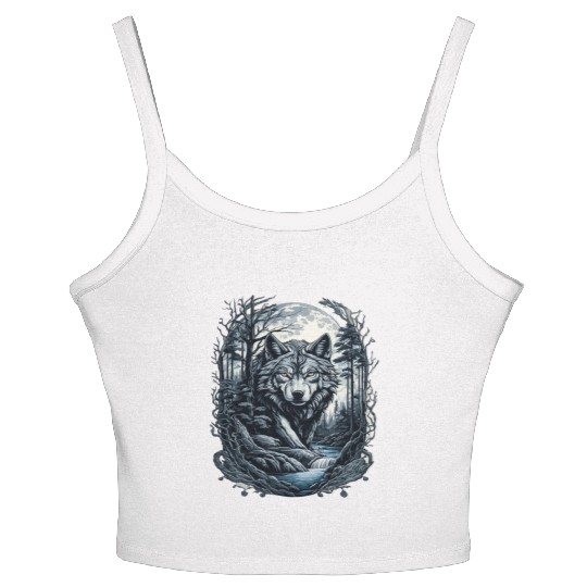 Sunset Grey Wolf Hunter for Men and Women Women's Spaghetti Strap Tank Top