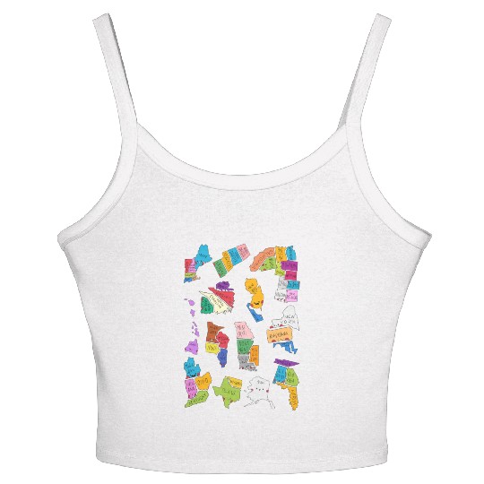 50 Cute US States Sticker Pack Women's Spaghetti Strap Tank Top