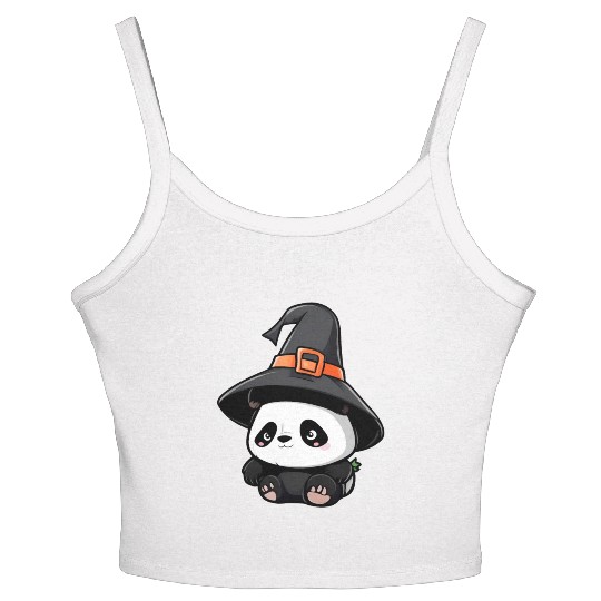 Cute Halloween panda with a witch hat. Women's Spaghetti Strap Tank Top