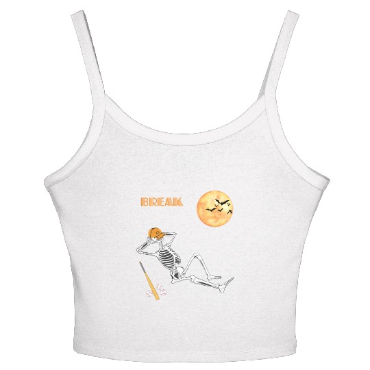 Skeleton Baseball Break Sleep Chill Halloween Funn Women's Spaghetti Strap Tank Top