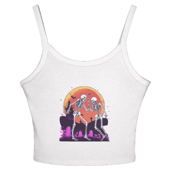 "Skeletal Dance-Off Under Neon Moon" Women's Spaghetti Strap Tank Top