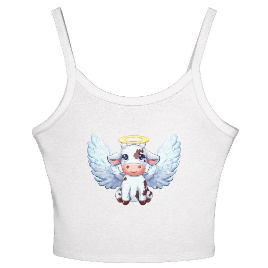 cow angel wings farm halo Women's Spaghetti Strap Tank Top
