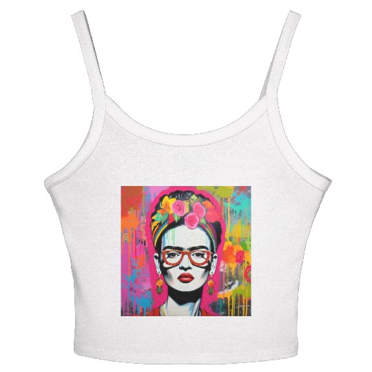 Frida Kahlo style urban art colorfull graffiti Women's Spaghetti Strap Tank Top