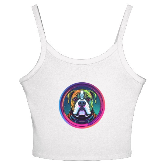 American Bulldog Cosmic Space Dogs Neon Galaxy Women's Spaghetti Strap Tank Top