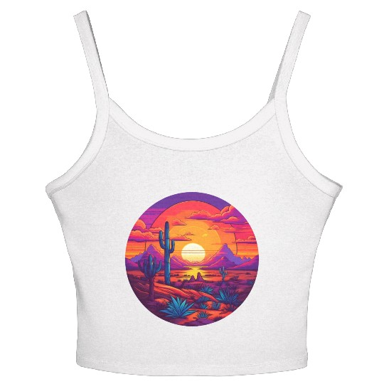 Circular Hazy Desert Mountain Sunrise Women's Spaghetti Strap Tank Top