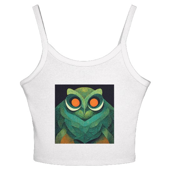 Mod Owl: Feathery Orange-Eyed Owl Women's Spaghetti Strap Tank Top
