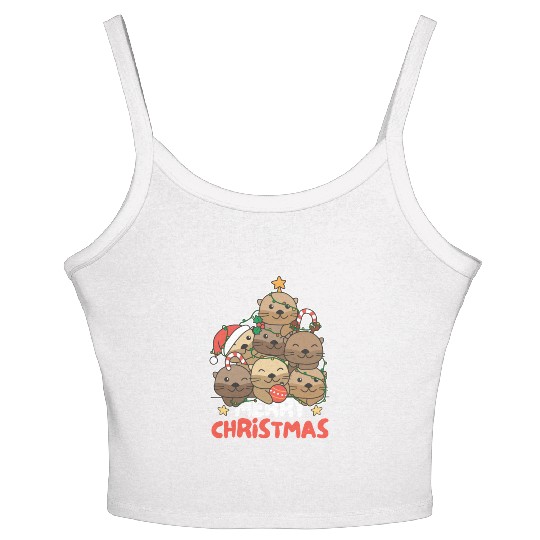 Otter Christmas Tree Merry Christmas Women's Spaghetti Strap Tank Top