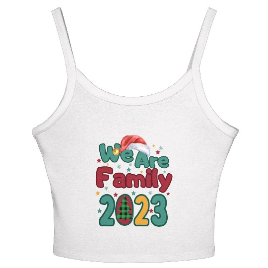We Are Family Christmas Tree Santa Hat Pajama Women's Spaghetti Strap Tank Top